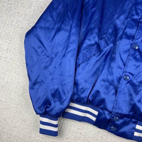 VTG USA MADE Brandt Coin Satin Blue Bomber Jacket Pla-Jac Dunbrooke Sz L - Picture 5 of 16